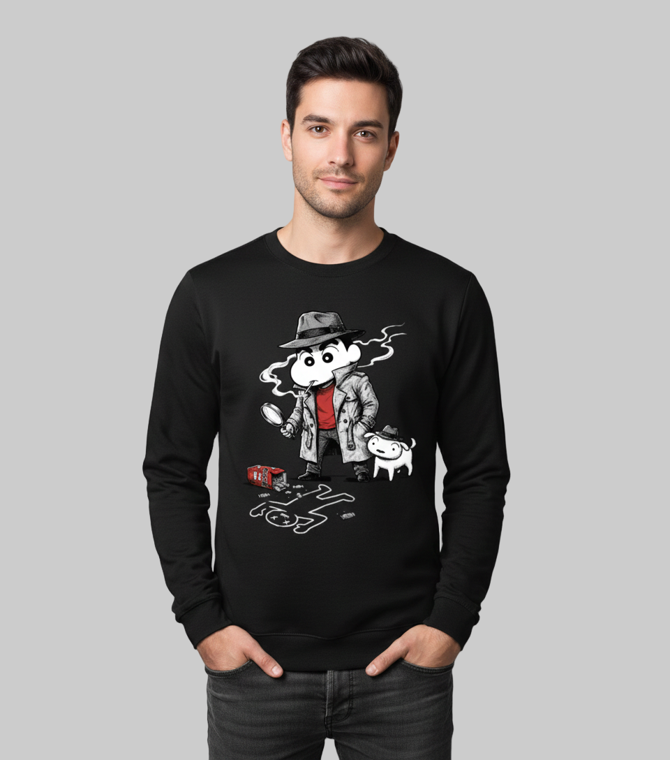 Shin-chan Noir Detective Sweatshirt Black Premium