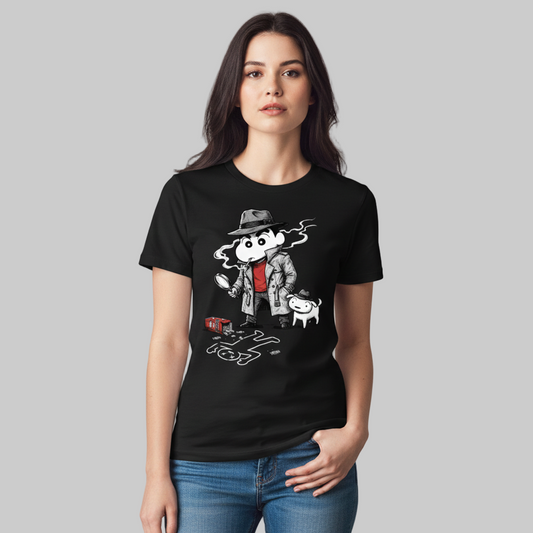 Shin-chan Noir Detective T-Shirt White Premium Cotton
