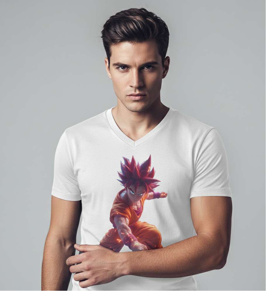 Goku Kaioken Power Surge Tee – Anime Streetwear Graphic V-Neck
