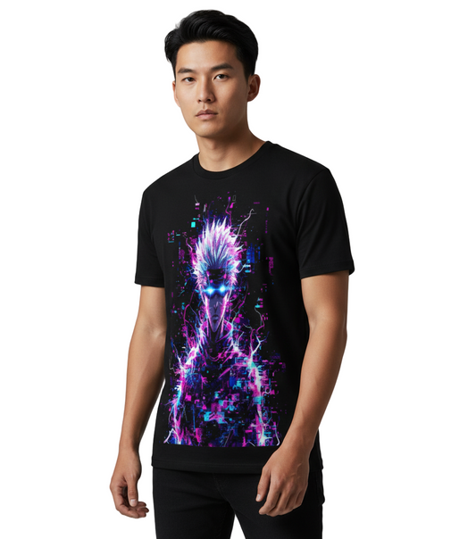 Neon Gojo Infinity Mode T-Shirt 100% Cotton-Lycra Blend Anime Streetwear for Men & Women